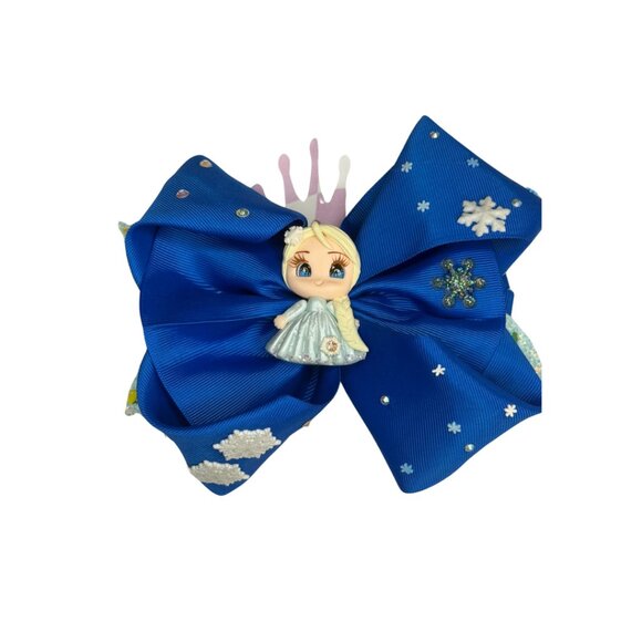 FROZEN Blue Snow Princess Hair Bow with Crown & Snowflakes - Picture 1 of 1